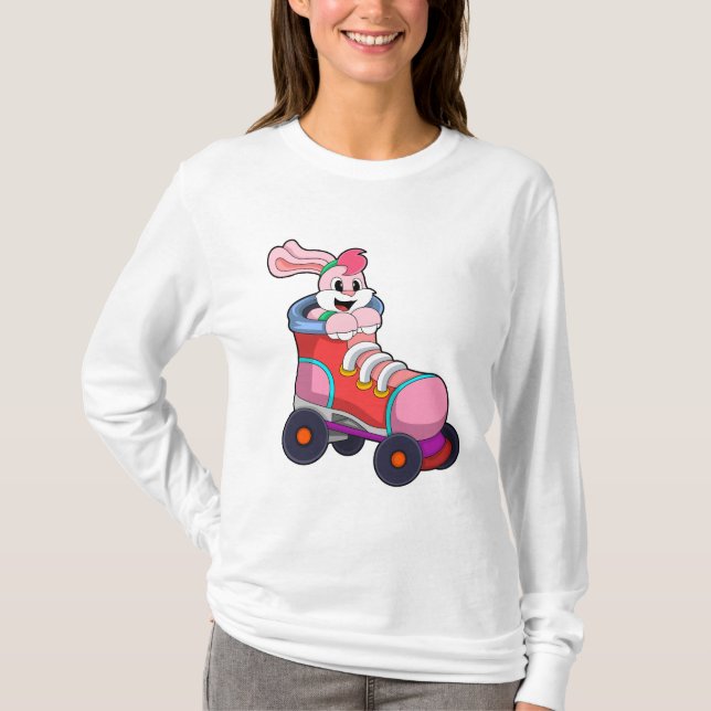Camiseta Coelho como Skater Inline com Skates Inline (Frente)
