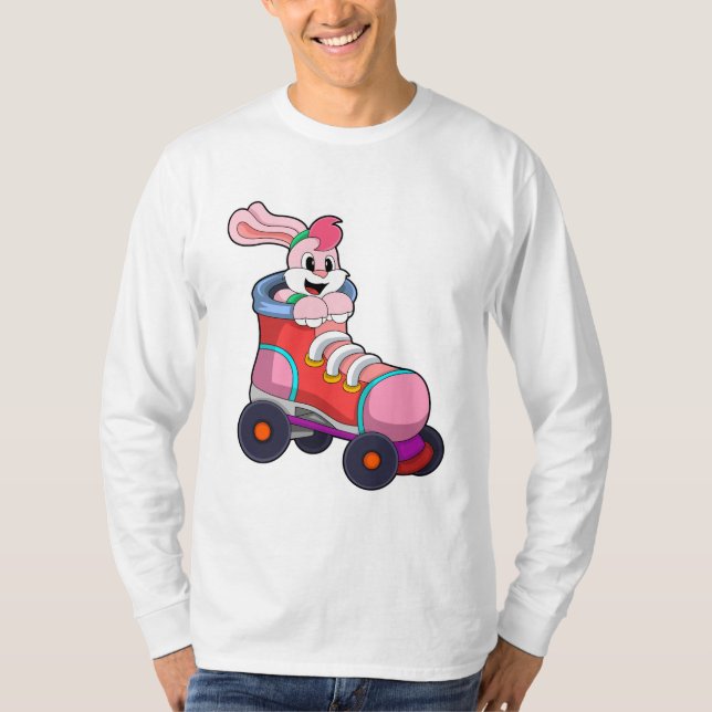 Camiseta Coelho como Skater Inline com Skates Inline (Frente)
