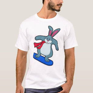 Camiseta Coelho como Snowboarder com Snowboard e Scarf