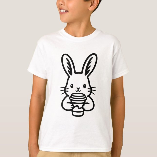Camiseta Coelho Curioso com Xícara de Café (Frente)