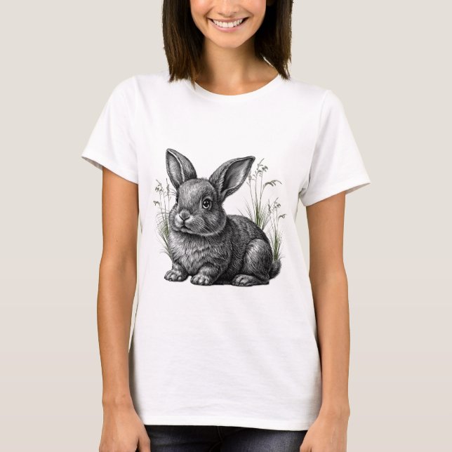 Camiseta Coelho da Cinza bonita de grama (Frente)