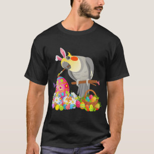 Camiseta Coelho da Páscoa Cockatiel Desenhando Ovos de Choc