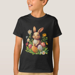 Camiseta Coelho da Páscoa Coelho Ovo da Páscoa Flor Gráfico