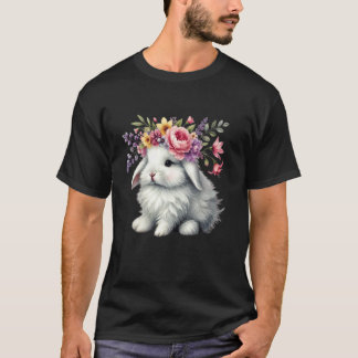 Camiseta Coelho da Páscoa com Coroa de Flores Florais Menin