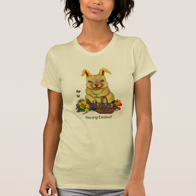 Camiseta Coelho da Páscoa com Ovos e Flores (Frente)