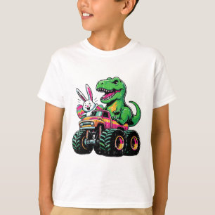 Camiseta Coelho da Páscoa Dino Em Caminhão Trex Meninos Cri
