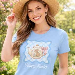 Camiseta Coelho da Páscoa Feliz Bule Xadrez 