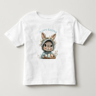 Camiseta Coelho da Páscoa Feliz Cesto de Chapéu Azul Ovos F
