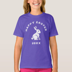 Camiseta Coelho da Páscoa feliz roxo branco divertido Coelh
