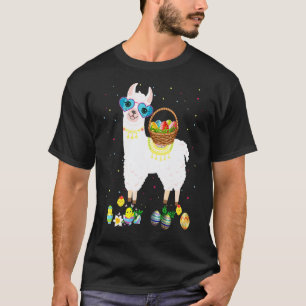 Camiseta Coelho da Páscoa Llama Feliz Trazendo Cesta de Ovo