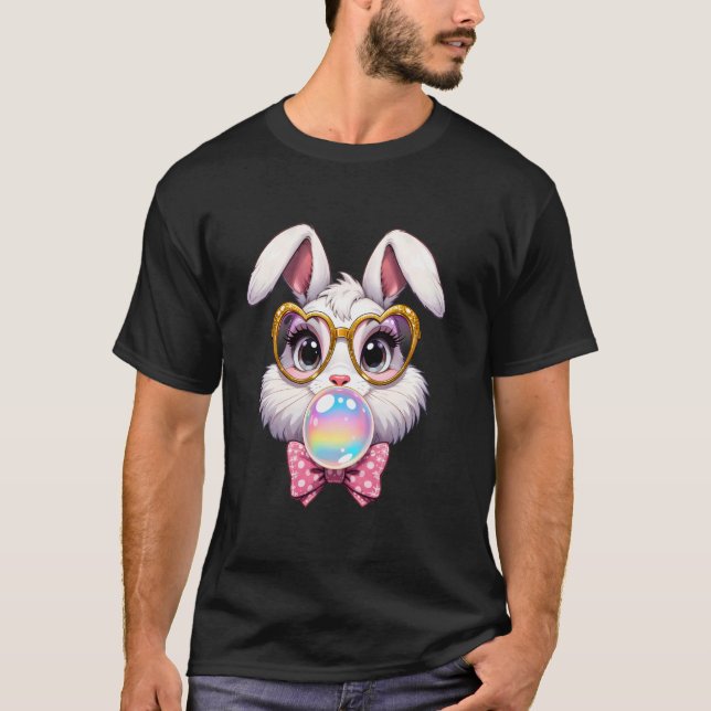 Camiseta Coelho da Páscoa Óculos de Sol Chiclete Arco Rosa (Frente)