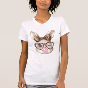 Camiseta Coelho da Páscoa Óculos Fofo Leopardo Coelho Coelh