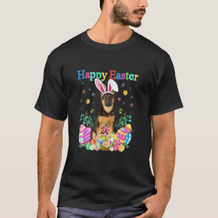 Camiseta Coelho da Páscoa Pastor Alemão Com Ovos da Páscoa