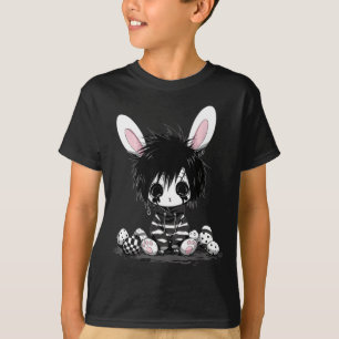 Camiseta Coelho da Páscoa preto emo gótico k-pop menina ado