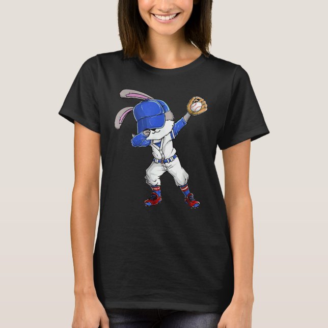 Camiseta Coelho Dabbing Dia de Páscoa Catcher de Beisebol F (Frente)