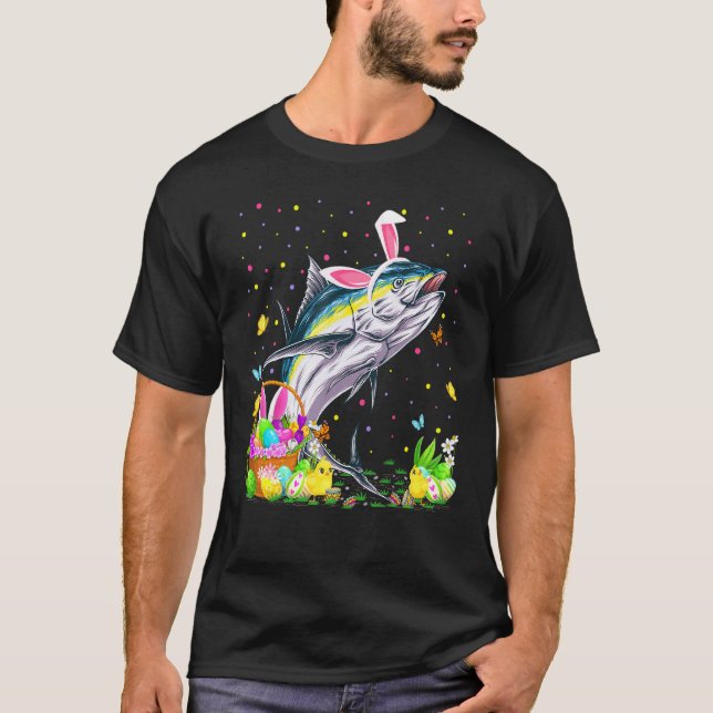 Camiseta Coelho de Atum de Páscoa Caça Ovos de Atum Domingo (Frente)