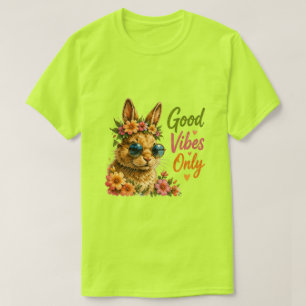 Camiseta Coelho de Boas Vibrações Coelho Floral Fofo de V