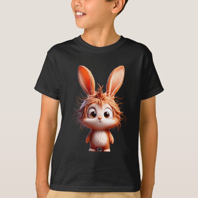 Camiseta Coelho de desenho animado fofo com expressão engra (Frente)