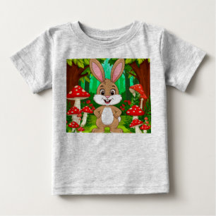 Camiseta Coelho de desenho animado fofo em pé em uma flores