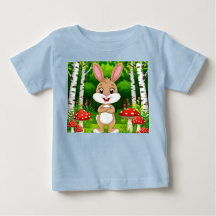 Camiseta Coelho de desenho animado fofo fica em uma florest