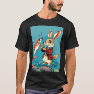 Camiseta coelho de desenho animado pescando