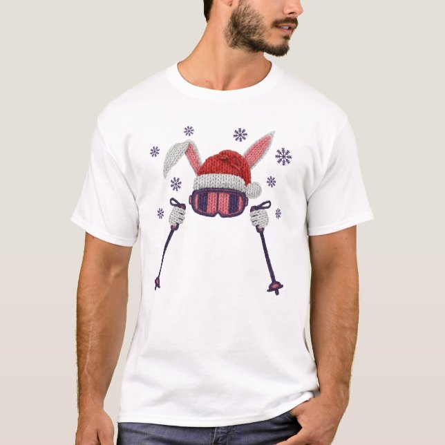 Camiseta Coelho de esqui de fio falso com chapéu de Papai N (Frente)