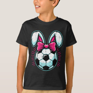 Camiseta Coelho de futebol de Páscoa orelhas laço fofo meni