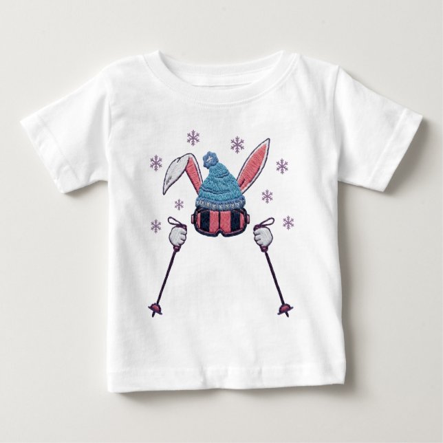 Camiseta Coelho de inverno esquiando com fio falso humor (Frente)