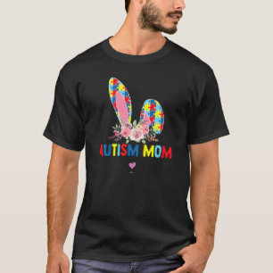 Camiseta Coelho de Mãe Autista Com Flores Feliz Páscoa Puzz