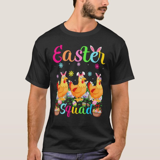 Camiseta Coelho de Orelha de Frango de Páscoa Equipe Feliz  (Frente)