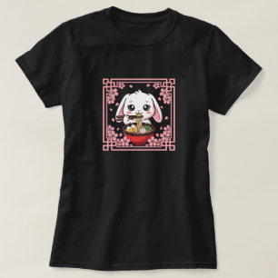 Camiseta Coelho de orelha Kawaii comendo macarrão Ramen Jap
