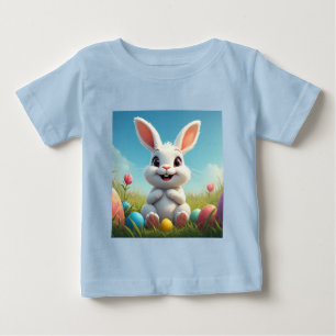 Camiseta Coelho de Páscoa Adorável Entre Ovos Coloridos