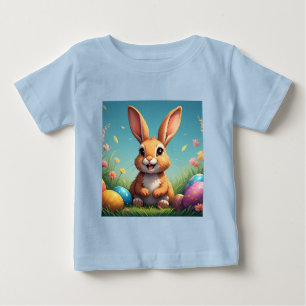 Camiseta Coelho de Páscoa Adorável Entre Ovos Coloridos