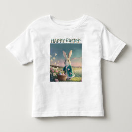 Camiseta coelho de Páscoa com ovos de Páscoa Feliz Páscoa
