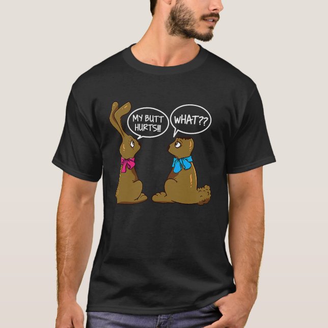 Camiseta Coelho de Páscoa Conversa Minha Bunda Dói  O Que (Frente)