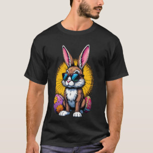 Camiseta Coelho de Páscoa de desenho animado com óculos de