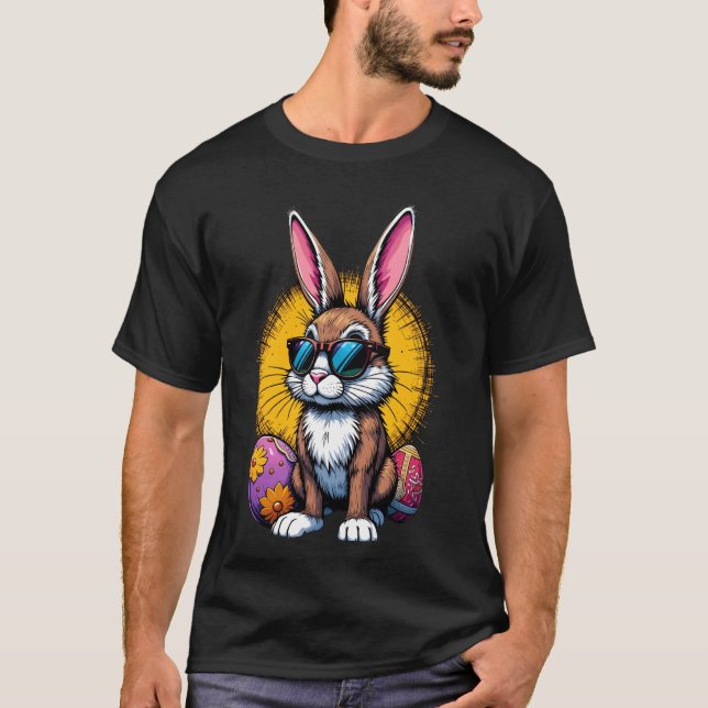Camiseta Coelho de Páscoa de desenho animado com óculos de  (Frente)