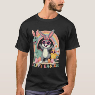 Camiseta Coelho de Páscoa Dinossauro Ovos de Páscoa Feliz