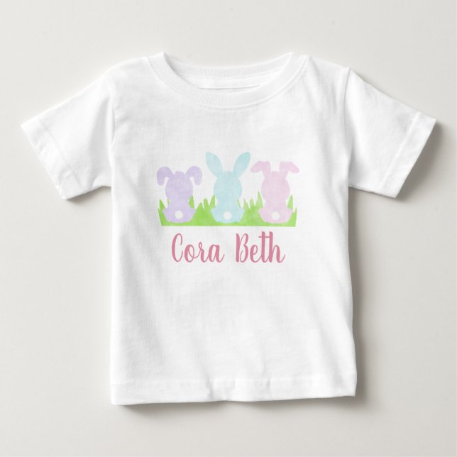 Camiseta Coelho de Páscoa em aquarela para menina (Frente)