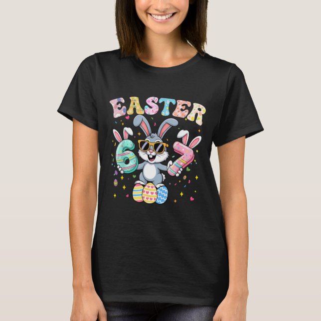Camiseta Coelho de Páscoa engraçado 67 67 seis sete meme ho (Frente)