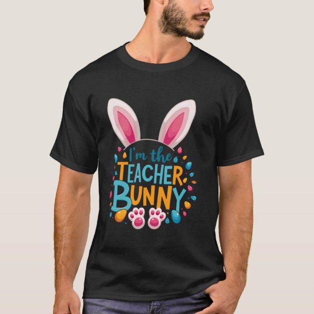 Camiseta Coelho de Páscoa engraçado professor com orelhas e (Frente)
