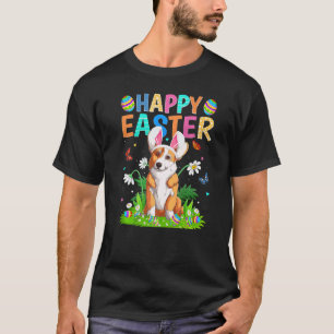 Camiseta Coelho de Páscoa Feliz Ovo Corgi Cachorro Domingo