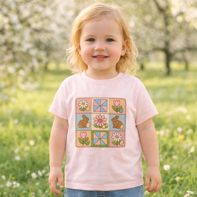 Camiseta Coelho de Páscoa Fofa em Tons Pastel com Remendo d (Criador carregado)