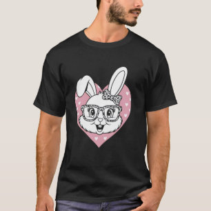 Camiseta Coelho de Páscoa Fofo Coelho com Óculos e Laço