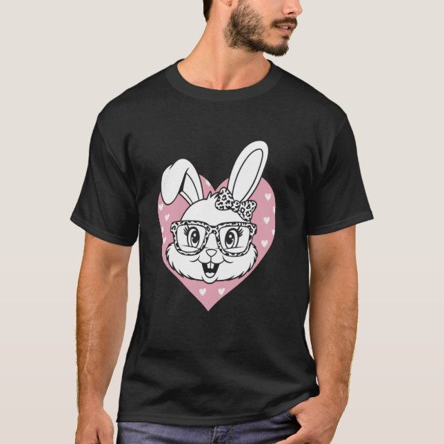 Camiseta Coelho de Páscoa Fofo Coelho com Óculos e Laço (Frente)