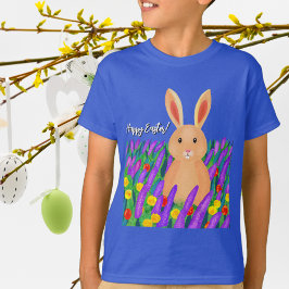 Camiseta Coelho de Páscoa fofo entre as flores