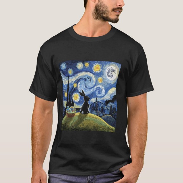 Camiseta Coelho de Páscoa Noite Estrelada Pós-impressionist (Frente)