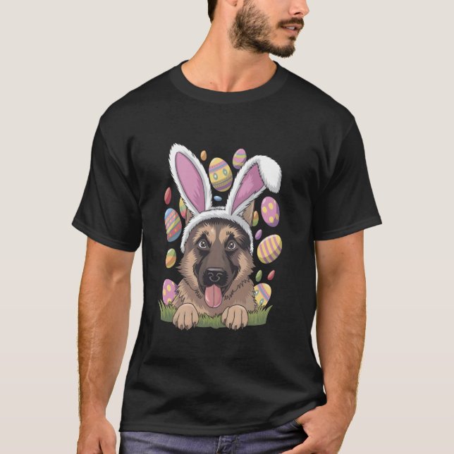 Camiseta Coelho de Páscoa Pastor Alemão (Frente)