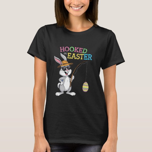 Camiseta Coelho de Páscoa Pescaria Pegando Ovos Diversão Fe (Frente)