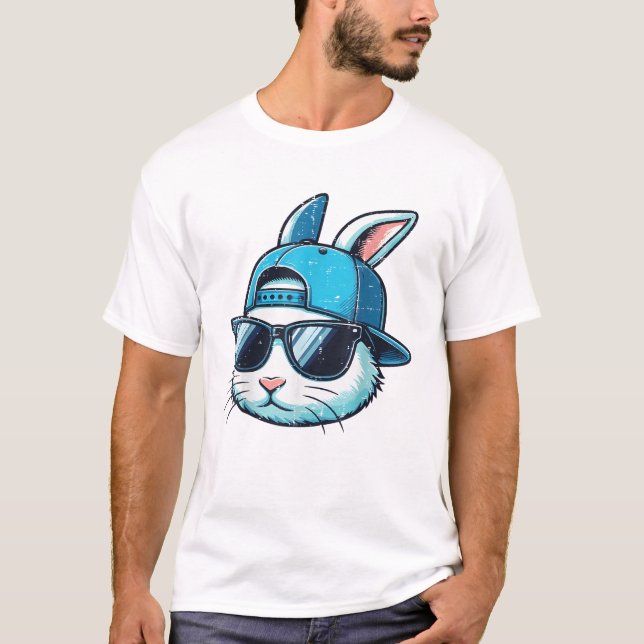 Camiseta Coelho de Páscoa Rosto Boné de Beisebol Óculos Coe (Frente)